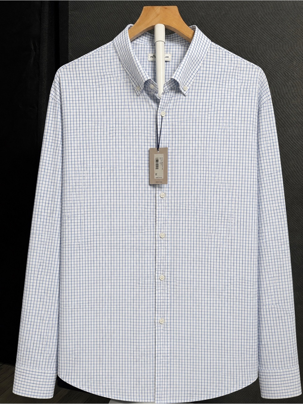 Peter Millar Blue and White Checked Button-Down Dress Shirt